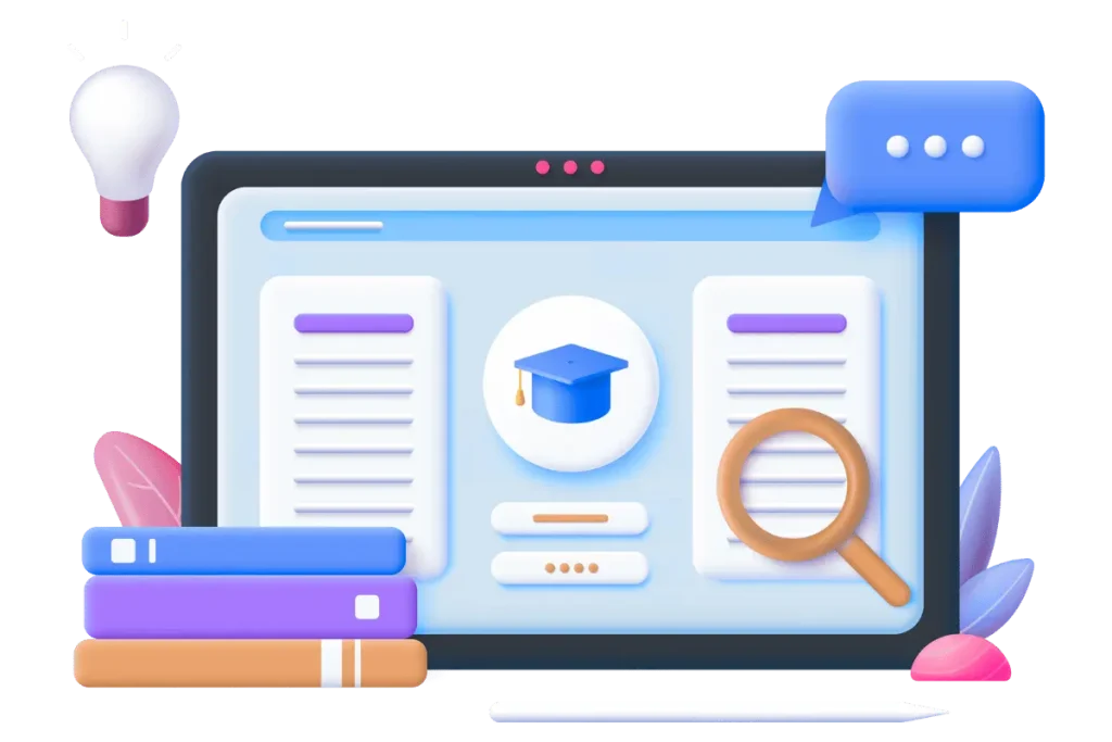 3D monitor con iconos de enseñanza